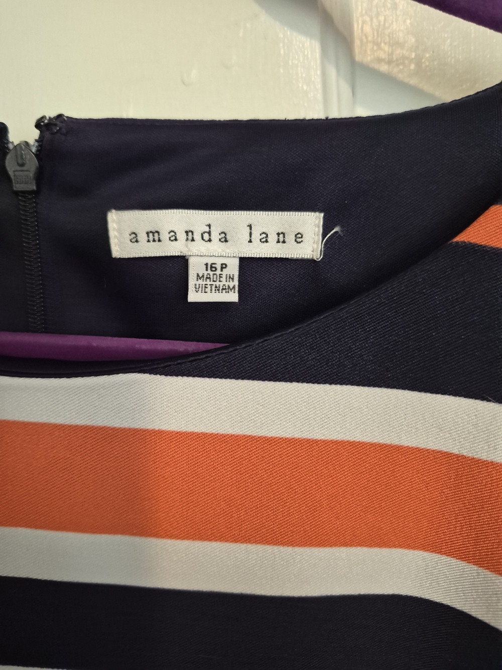 Amanda Lane Sleeveless Striped Mini Dress in Dark Blue, White & Coral/Orange - Picture 3 of 6